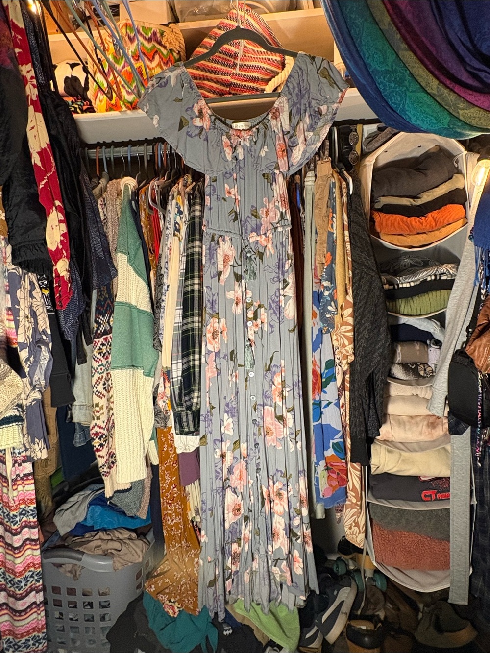 Band of Gypsies Light Blue Floral Off-Shoulder Hi-Low Maxi Dress